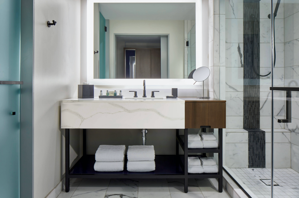 Bathroom vanity by Lodging Concepts Manufacturing distributed by Diane Erich & Associates LP