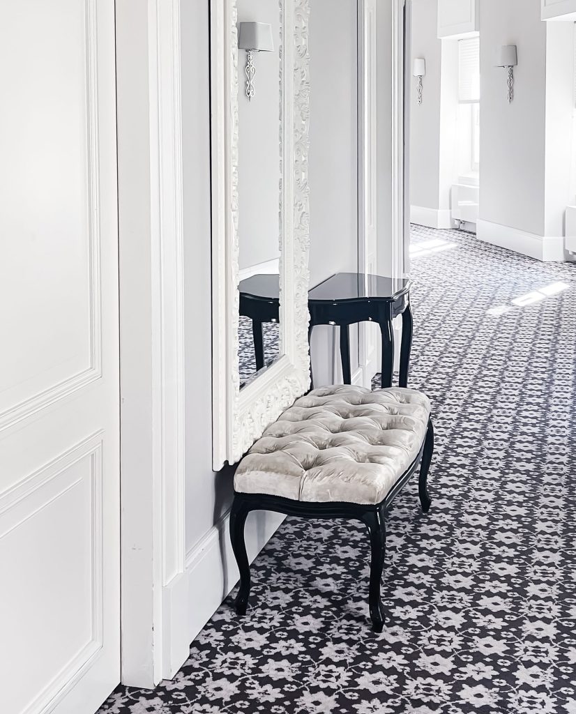 mirrored hallway in elegant hotel suite